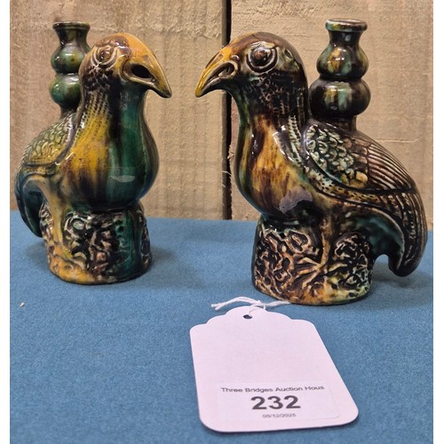 232 - Pair of Chinese Antique Sancai glazed gird vases with tri colour. 11.5cm in height.