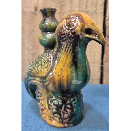 232 - Pair of Chinese Antique Sancai glazed gird vases with tri colour. 11.5cm in height.