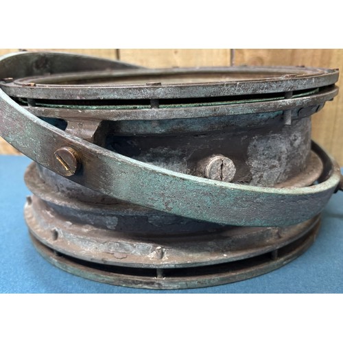 331 - Large British reflecting compass together with a copper compass housing.