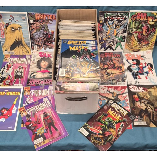 460 - Crate of Marvel Comics; Red Goblin, Silk, Guardians of justice, #1 comics along with others.