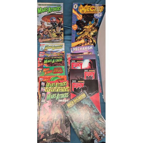 461 - Crate of mixed Comics; Dark Horse, Mars Attacks, Mech Destroyer, Miracleman, #1 comics along with ot... 