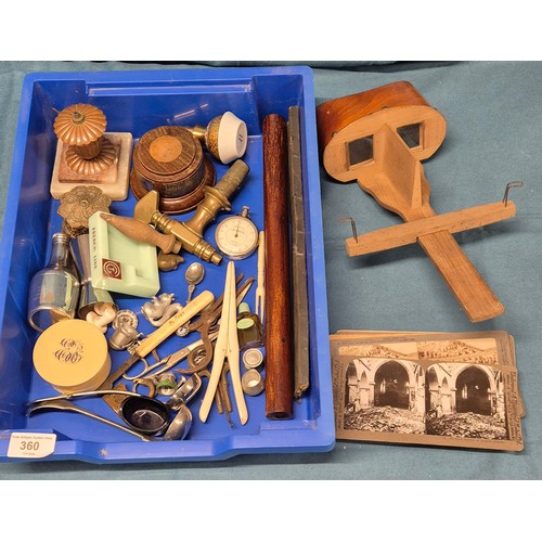 360 - Selection of Collectables; Silver Plated Cutlery, Vintage Mechanical Suprex Pedometer, Wooden Rollin... 