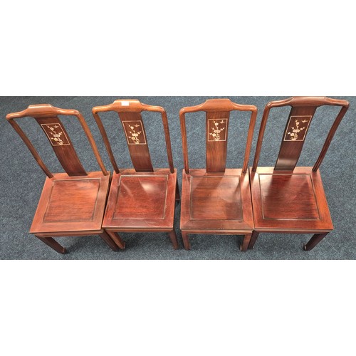 373 - Set Of Four Mother Of Pearl Inlaid Eastern Hard Wood Dining Chairs.