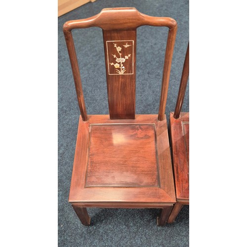 373 - Set Of Four Mother Of Pearl Inlaid Eastern Hard Wood Dining Chairs.