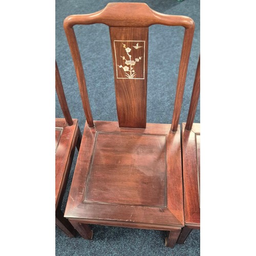 373 - Set Of Four Mother Of Pearl Inlaid Eastern Hard Wood Dining Chairs.