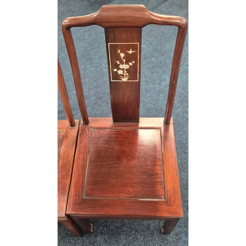 373 - Set Of Four Mother Of Pearl Inlaid Eastern Hard Wood Dining Chairs.