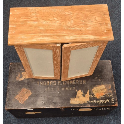 359 - 19th Century Antique Sea Chest (R.N.V.R) together with Pine Wall Cabinet