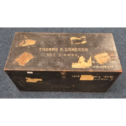 359 - 19th Century Antique Sea Chest (R.N.V.R) together with Pine Wall Cabinet