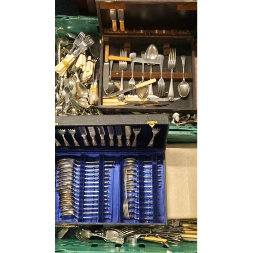 377 - Two Crates Of Plated Cutlery And Four Canteens of Cutlery.