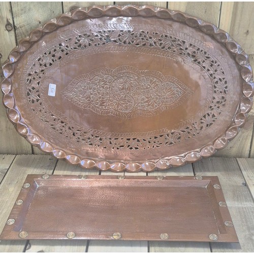 372 - Two Arts And Crafts Copper Trays; Barison & Co. Larger Tray & Newlyn Copper Arts And Crafts Tray.