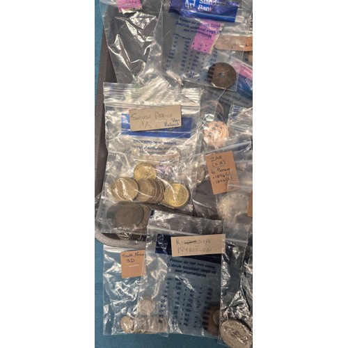 123 - Tray Of World Coins. Includes two African Medallions. Mostly African currency.