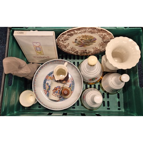 147 - Three Crates of collectables; Lladro Nun figure, Decanters, Beswick dog figure, Carlton Ware & other... 