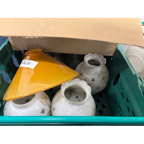 501 - Three Crates and one box of Oil lamps funnels, Shades & fittings
