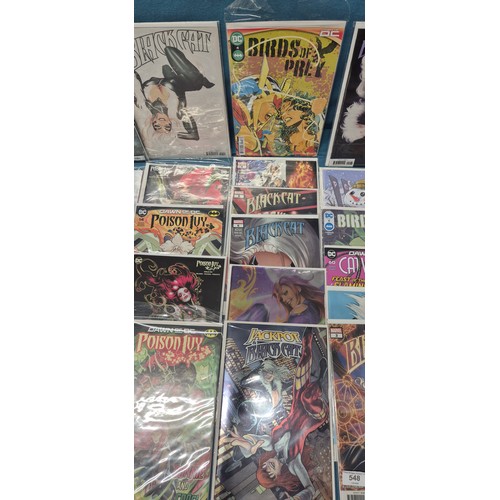 548 - Collection of DC & Marvel Comics; Variant Black Cat edition, Harley Quinn, Cat woman & many more.