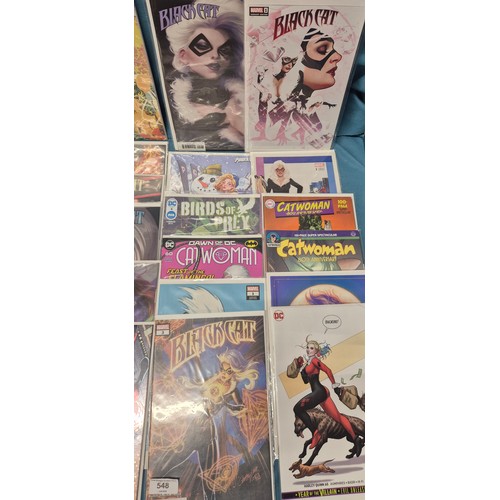 548 - Collection of DC & Marvel Comics; Variant Black Cat edition, Harley Quinn, Cat woman & many more.