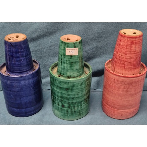 150 - Three Mid Century Italian Ceramic ceiling shades. Signed Musa Roma Italy 165. Blue, pink and green c... 