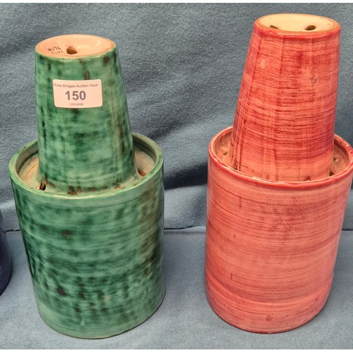 150 - Three Mid Century Italian Ceramic ceiling shades. Signed Musa Roma Italy 165. Blue, pink and green c... 