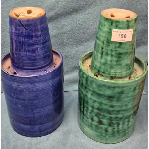 150 - Three Mid Century Italian Ceramic ceiling shades. Signed Musa Roma Italy 165. Blue, pink and green c... 