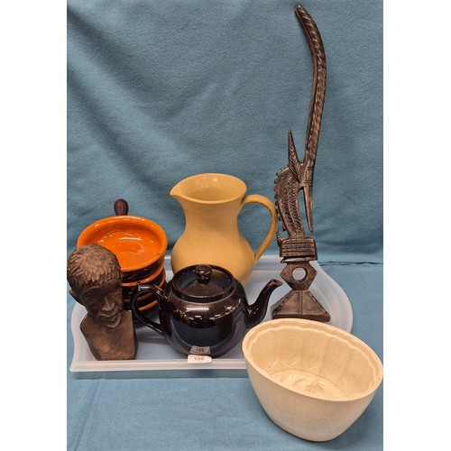 158 - Tray of collectables; African hand carved wooden antelope sculpture- possibly by the Bamana people. ... 