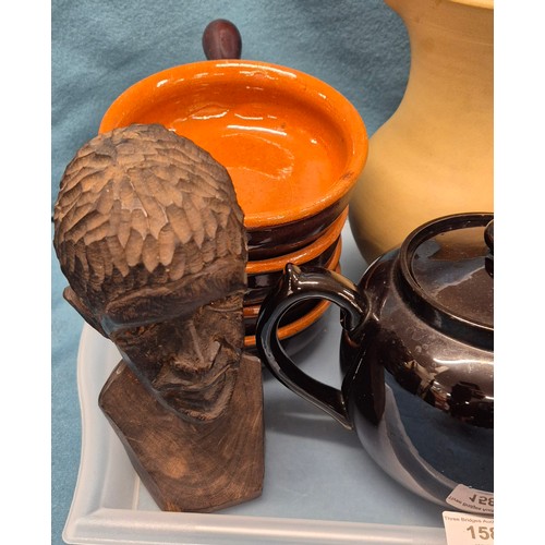 158 - Tray of collectables; African hand carved wooden antelope sculpture- possibly by the Bamana people. ... 