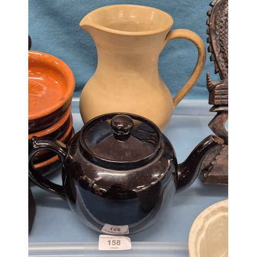 158 - Tray of collectables; African hand carved wooden antelope sculpture- possibly by the Bamana people. ... 