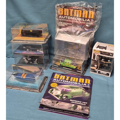 572 - Six Eaglemoss diecast Batman Vehicles and Funko pop batman.