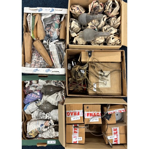 511 - Five Boxes of Old lamp funnels.