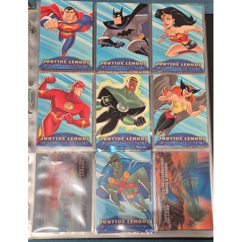 586 - Justice League Trading Card Binder; Bruce Timm autograph card, Won-Jae Lee Superman & Hawkgirl sketc... 
