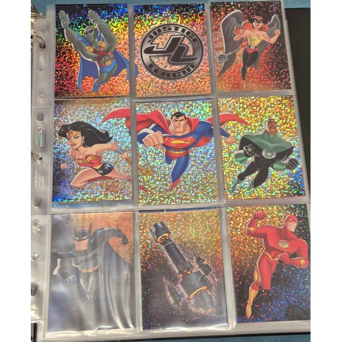 586 - Justice League Trading Card Binder; Bruce Timm autograph card, Won-Jae Lee Superman & Hawkgirl sketc... 