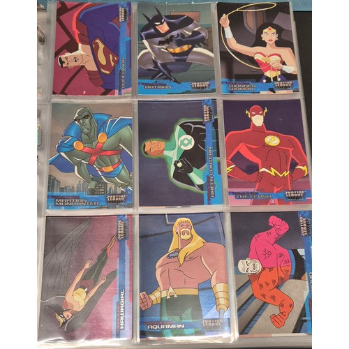 586 - Justice League Trading Card Binder; Bruce Timm autograph card, Won-Jae Lee Superman & Hawkgirl sketc... 