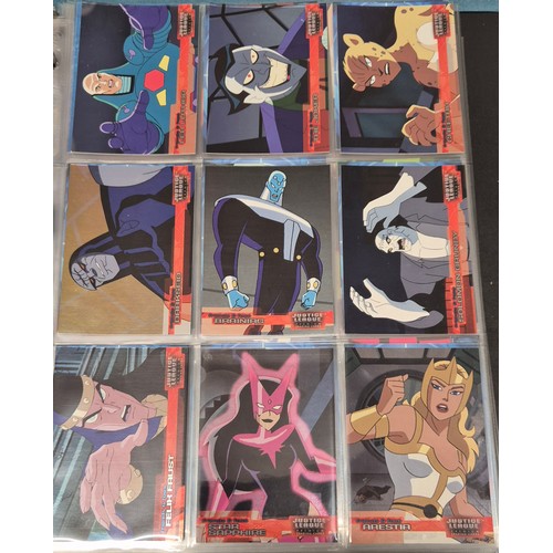 586 - Justice League Trading Card Binder; Bruce Timm autograph card, Won-Jae Lee Superman & Hawkgirl sketc... 