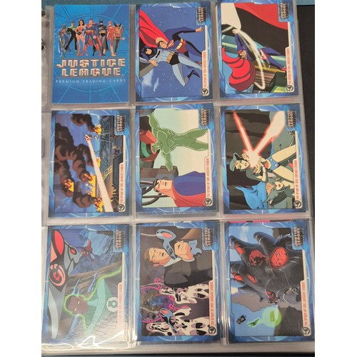 586 - Justice League Trading Card Binder; Bruce Timm autograph card, Won-Jae Lee Superman & Hawkgirl sketc... 