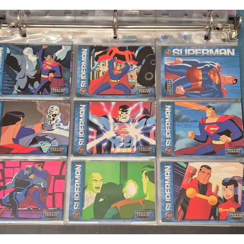586 - Justice League Trading Card Binder; Bruce Timm autograph card, Won-Jae Lee Superman & Hawkgirl sketc... 