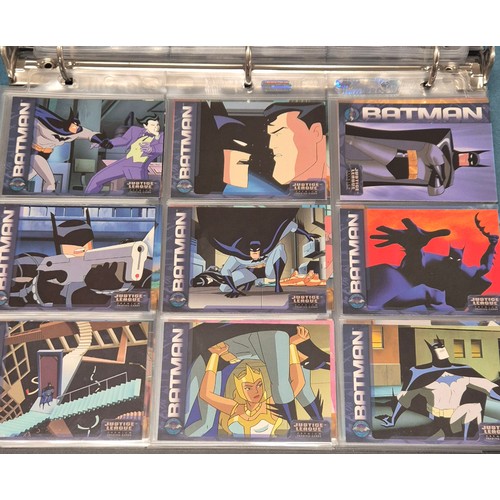 586 - Justice League Trading Card Binder; Bruce Timm autograph card, Won-Jae Lee Superman & Hawkgirl sketc... 