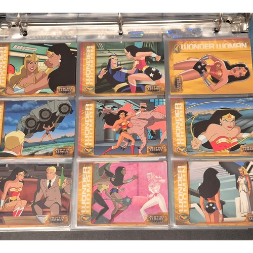 586 - Justice League Trading Card Binder; Bruce Timm autograph card, Won-Jae Lee Superman & Hawkgirl sketc... 