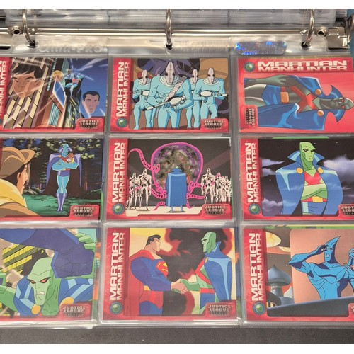 586 - Justice League Trading Card Binder; Bruce Timm autograph card, Won-Jae Lee Superman & Hawkgirl sketc... 