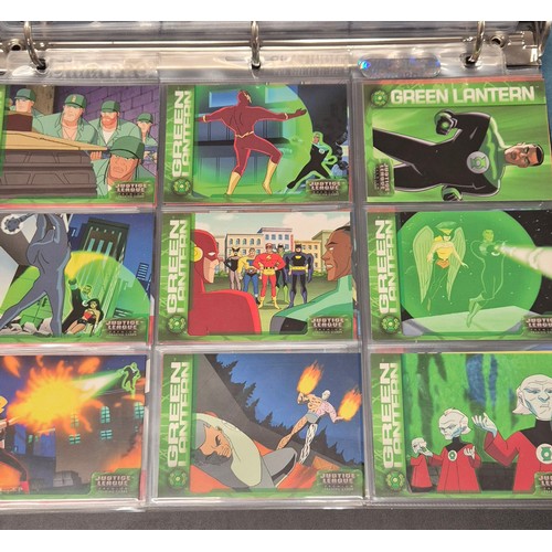 586 - Justice League Trading Card Binder; Bruce Timm autograph card, Won-Jae Lee Superman & Hawkgirl sketc... 