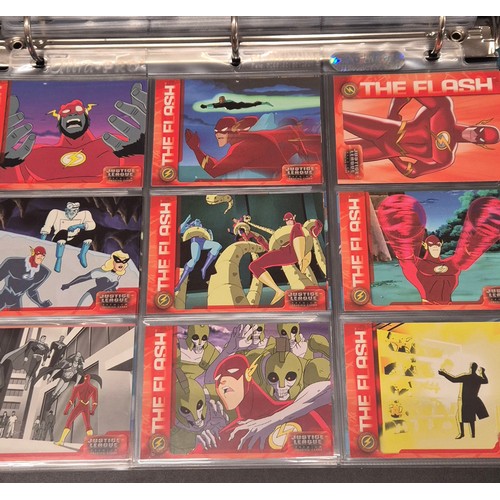 586 - Justice League Trading Card Binder; Bruce Timm autograph card, Won-Jae Lee Superman & Hawkgirl sketc... 