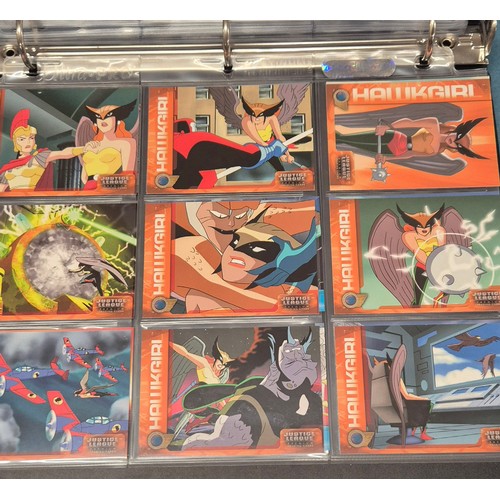 586 - Justice League Trading Card Binder; Bruce Timm autograph card, Won-Jae Lee Superman & Hawkgirl sketc... 