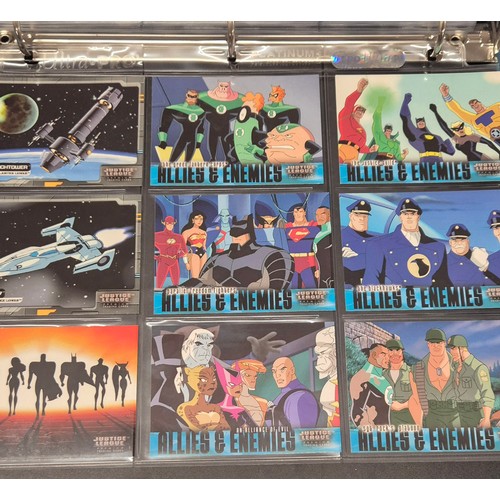 586 - Justice League Trading Card Binder; Bruce Timm autograph card, Won-Jae Lee Superman & Hawkgirl sketc... 