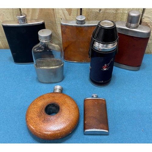 189 - A Selection of Antique and vintage Hip Flasks.