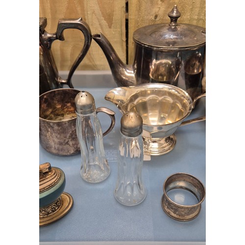 199 - A Collection of silver plated wares and odds; Ronson Leona raised table lighter. Silver napkin ring ... 