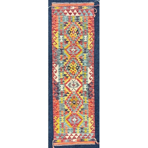 257 - Hand Knotted Chobi kilim Runner Rug. 207x62cm