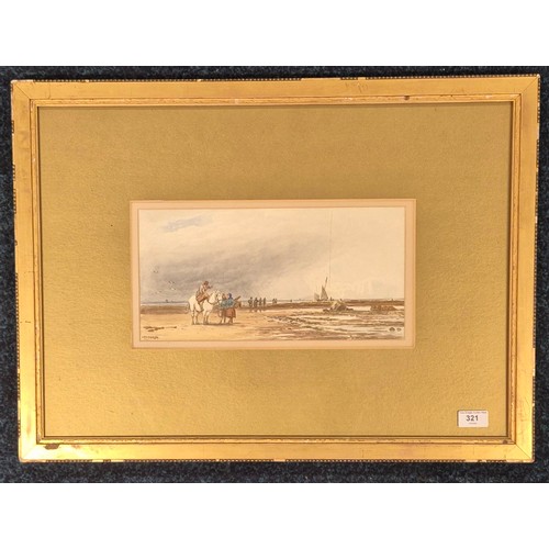 321 - J. Macpherson 
Antique watercolour depicting fisher wives on the beach. Signed. Frame- 50x67cm