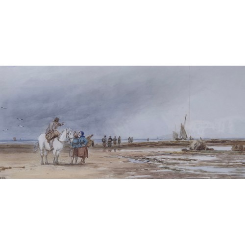 321 - J. Macpherson 
Antique watercolour depicting fisher wives on the beach. Signed. Frame- 50x67cm