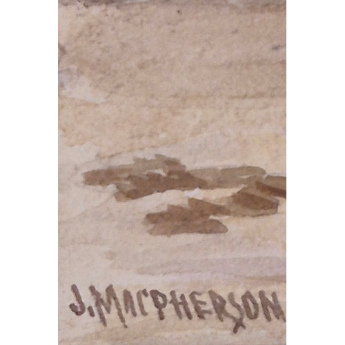 321 - J. Macpherson 
Antique watercolour depicting fisher wives on the beach. Signed. Frame- 50x67cm