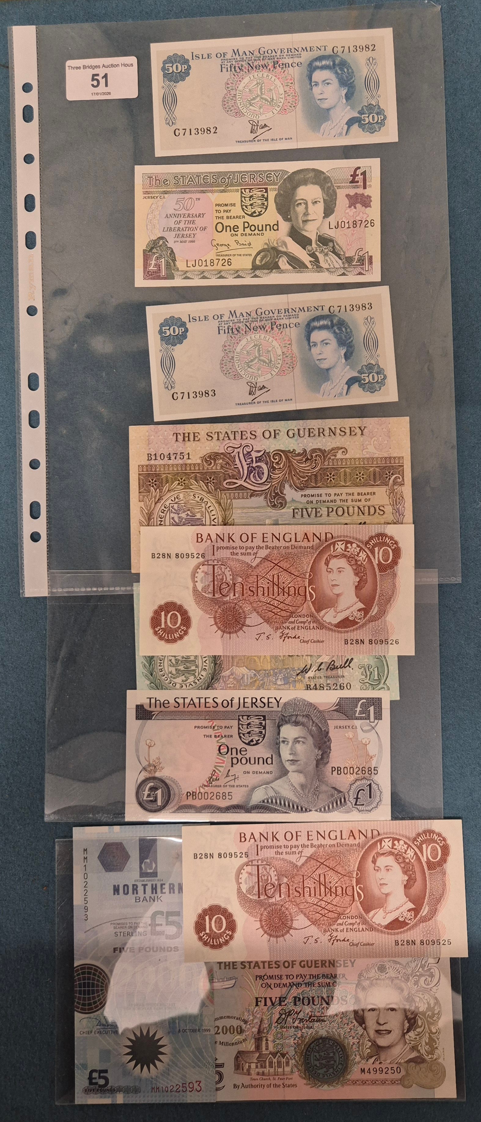 A Collection of mixed bank notes; Northern Bank five pounds Sterling ...