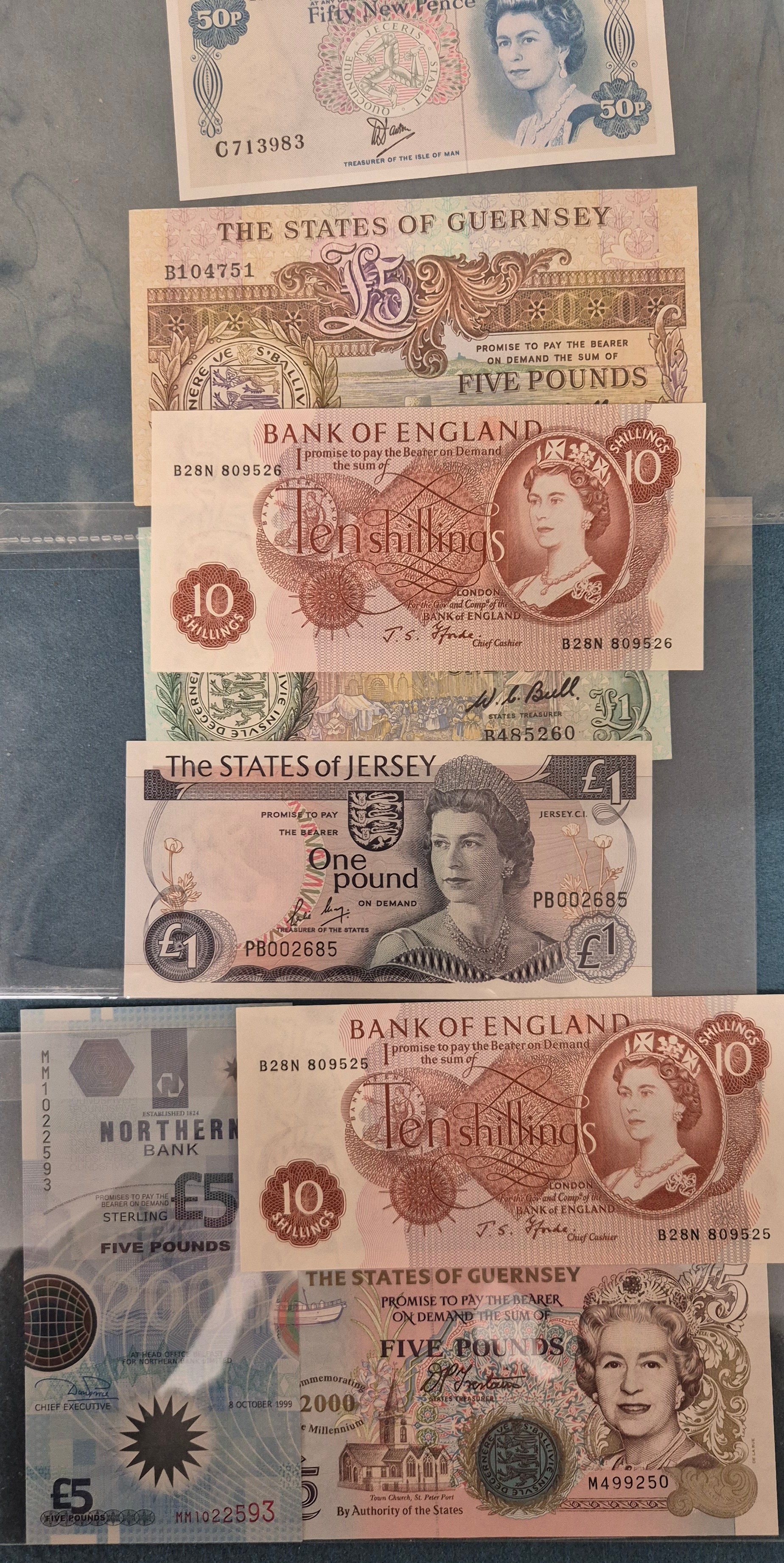 A Collection of mixed bank notes; Northern Bank five pounds Sterling ...