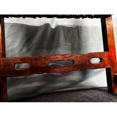 285 - Two 18th century Italian Baroque style Walnut Arm Chairs. Both having carved support stretcher.