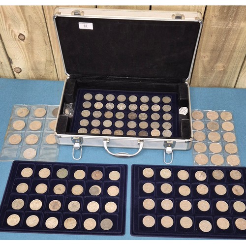 67 - Case containing Two Shillings, One Florins, Crowns, half crowns and others.